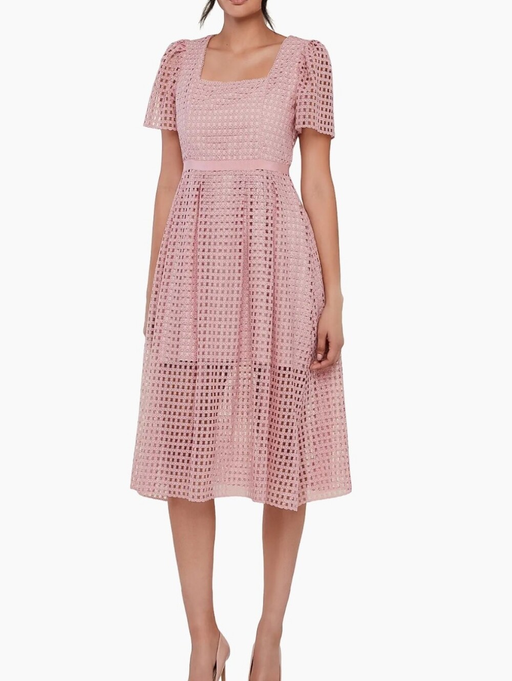Rachel Parcell Short-Sleeve Lace Midi Dress In Pink Rose